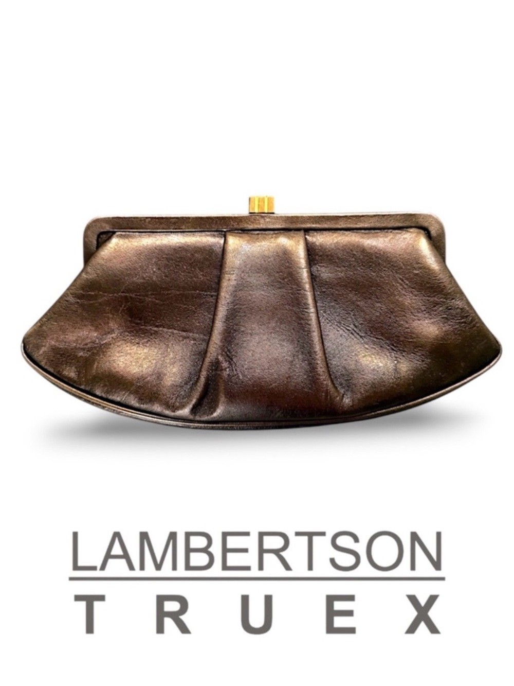 Lambertson Truex Brown Leather Frame Clutch Made in Italy